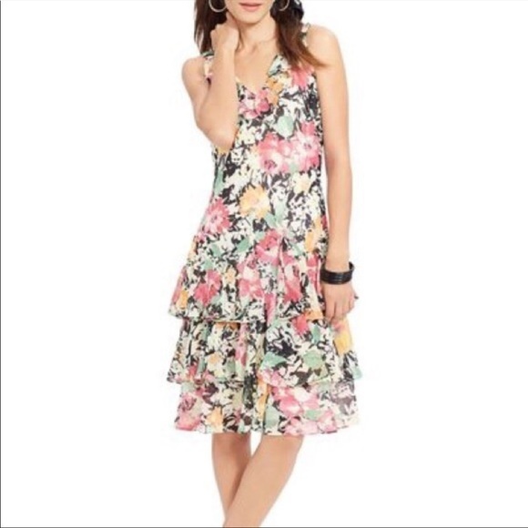 Lauren Ralph Lauren Dresses & Skirts - Lauren Ralph Lauren Floral Sleeveless Tiered Ruffle Dress Sz 4 EUC